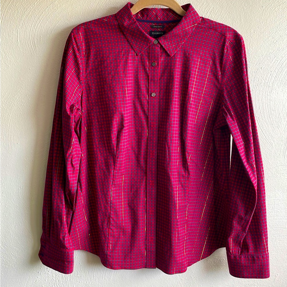 Talbots Plaid Long Sleeve Button Down Shirt Size 12 Large